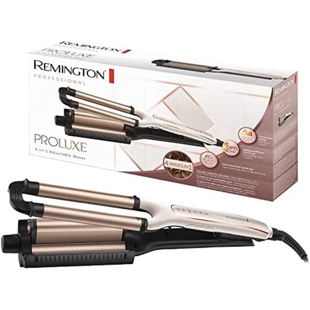 Remington ProLuxe 4 合 1:沙滩波浪,自然休闲波浪,水浪,美人鱼波浪(数字显示屏,温度设置至210° C)绉丝,卷发棒,多功能造型CI91AW