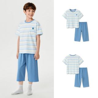 移动端：巴拉巴拉 儿童睡衣套装夏季空调服男童女童家居服宝宝短袖短裤纯棉