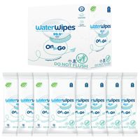 WaterWipes On The Go 湿巾,99.9% 水基湿巾,适用于旅行、运动和清爽肌肤,无香型,低致敏性,224 片(8 包)