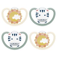NUK 正畸硅胶婴儿安抚奶嘴 6-18月 心形护罩透气设计 仿母乳奶嘴头 促进口腔健康发育 斑马太阳图案4件装 无双酚A洗碗机安全