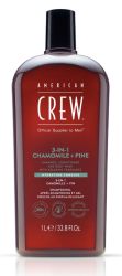 AMERICAN CREW 3合1洗发水护发素沐浴露 适合成人使用 洁净 保湿 甘菊花香 33.8液体盎司(约1000毫升) 1件装