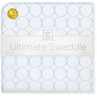SwaddleDesigns 婴儿襁褓毯 大号106x106cm 美国纯棉法兰绒 轻盈透气 日光蓝圆圈