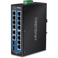 TRENDnet 工业级交换机 TI-G162 16口千兆非管理型DIN导轨交换机 14电口2光口 IP30防护 冗余供电