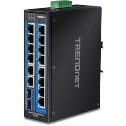 TRENDnet 工业级交换机 TI-G162 16口千兆非管理型DIN导轨交换机 14电口2光口 IP30防护 冗余供电