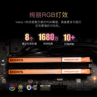 PREDATOR 台式机内存条 Vesta炫光星舰系列  电脑配件 32G(16x2) ddr5 5200频率C38黑 316