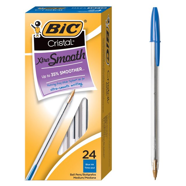Bic 圆珠笔 1.0mm中粗 蓝色墨水 透明笔杆 24支装 办公文具