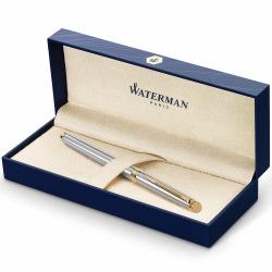 Waterman 威迪文 Hémisphère 钢笔 |不锈钢带 23K 金饰边 |中号笔尖 蓝色墨水钢笔 |礼物盒