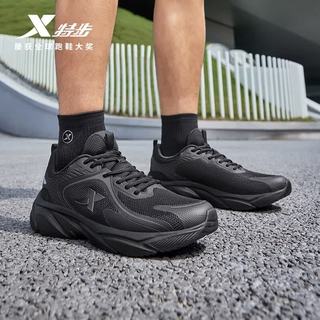 特步 网面透气减震软底 黑色 跑鞋