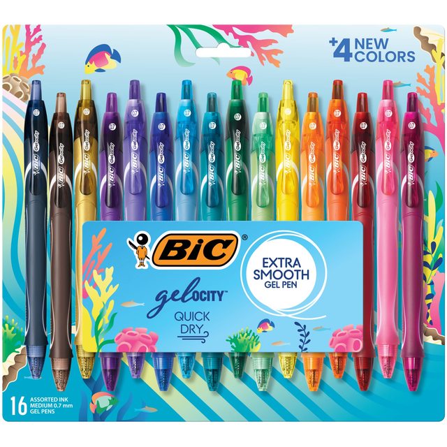 Bic 0.7mm中性笔 速干防晕染 16色彩色笔套装 按动式