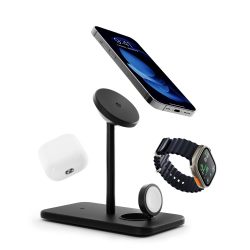 twelve south MagSafe三合一无线充电器磁吸充电支架HiRise 3 Deluxe 15W快充 同时给手机手表耳机充电 黑色