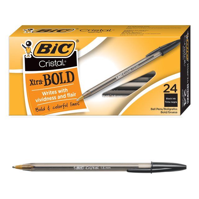 Bic 特粗圆珠笔1.6mm黑色墨水 烟灰半透明笔杆 24支装
