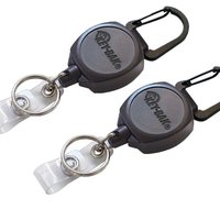 KEY-BAK 专业重型证件钥匙伸缩器 不锈钢凯夫拉绳60cm 登山扣夹式 办公室ID卡钥匙收纳 黑色2件装