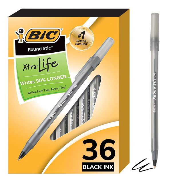 Bic 圆珠笔黑色1.0mm中粗 半透明笔杆 办公文具36支装