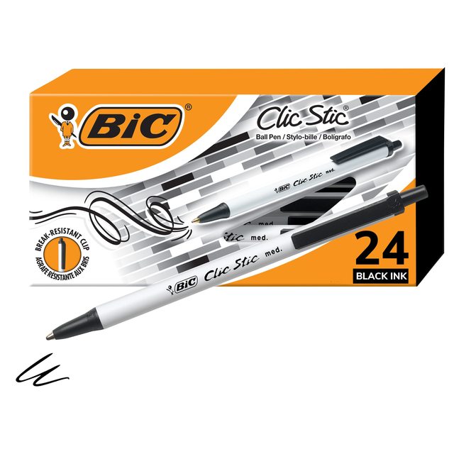 Bic 按动圆珠笔 1.0mm中粗笔尖 黑色墨水 办公学习 24支装