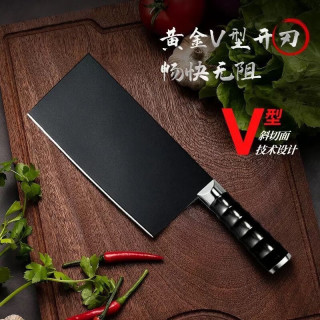 艾风格家用锋利菜刀锻打刀具厨房专用切菜刀防滑手柄切片厨师切片刀 黑色竹节柄-家用菜刀