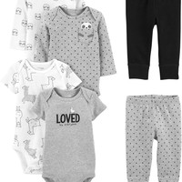 Carter's Simple Joys by Carter's 女婴婴婴童裤服装套装, 灰色文字印花/黑色/白色羊驼/熊猫