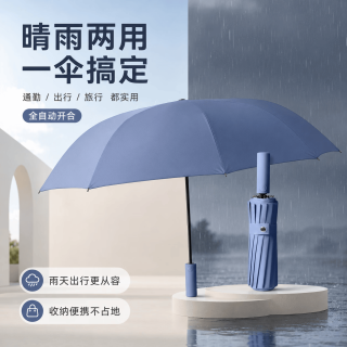 勋阳宇乐 全自动雨伞大号黑胶防晒晴雨两用遮阳伞 雾霾蓝