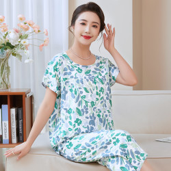 北极绒 妈妈棉绸睡衣女套装大码中老年人家居服人造绵绸透气薄款夏天睡衣