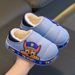 温小影 汪队冬季儿童拖鞋男女童卡通小孩防滑保暖包跟外穿宝棉鞋 浅蓝