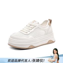 千百度 女士超轻显瘦小白鞋 增高透气网面板鞋