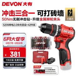 大有 50Nm大扭力 冲击钻+单电2.0快充+42件套
