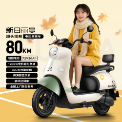 新日 电动摩托车丽曼续航100km 1200W电机前后液压减震30L超大座桶家用代步车 烟灰绿