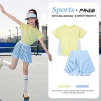 优优1点 夏季女童短袖T恤户外速干网球服大童夏装凉感训练服 23088绿色+6069浅蓝色 140