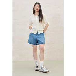 独束 大码女装简约纯色圆领通勤针织开衫夏季新品百搭宽松短袖小衫