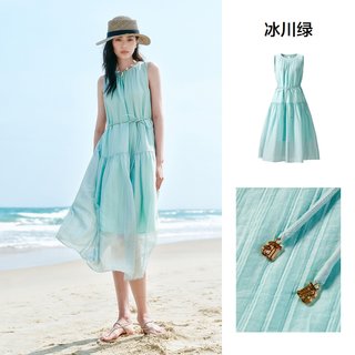 太平鸟 A1FAF2478 挂脖设计 绿色 S 连衣裙