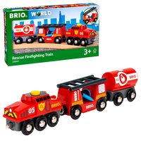 BRIO World Fire & Rescue 救援消防火车，适合 3 岁以上儿童，兼容所有 BRIO 铁路套装和配件