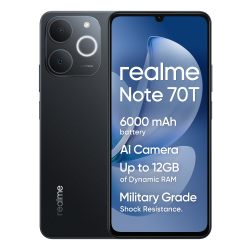 Realme Note 70T 4G 智能手机,4+64GB,6000mAh 大容量电池,7.94 毫米超薄,T7250 八核芯片组,高达 4+8GB 动态内存,下一个 AI,不包括充电器,黑色