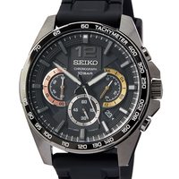 Seiko 精工 男士石英手表不锈钢硅胶表带, 黑色, One Size, 计时码表