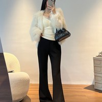 颜佟 高腰显瘦加绒弹力 黑色 微喇裤