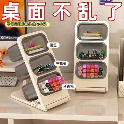 科万鸿 三格斜插式笔筒大容量马克笔收纳盒学生桌面亚克力儿童文具笔架