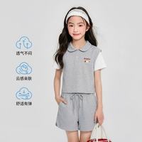 YUANYUAN GIRL/媛媛公主 女童夏季娃娃领无袖背心短裤套装 花灰色 110cm