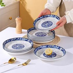 陶瓷餐具釉下彩青花8英寸盘 4个装