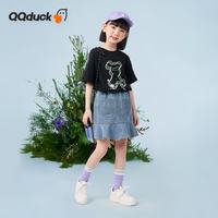可可鸭 童装儿童短袖T恤女童夏装汗衫学生青少年衣服小熊T黑色；160