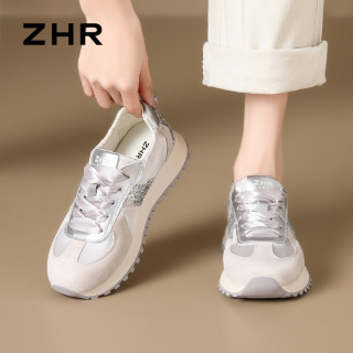 则则 芭蕾德训鞋女2026新款厚底运动休闲鞋子女百搭潮流轻便女鞋 银色 37