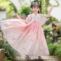 安妮优儿（Anneyol）女童连衣裙中国风公主裙女孩儿童汉服夏季童装夏款裙子 粉色 130