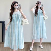 孕妇连衣裙夏装上衣新款时尚潮妈洋气个性假两件中国风减龄孕妇裙