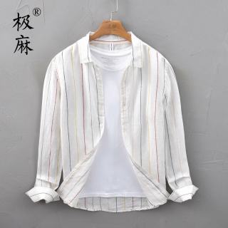 极麻 男士长袖亚麻衬衫