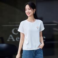 茵曼 女士简约日常短袖T恤 翻边袖圆领上衣
