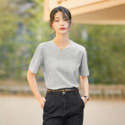 茵曼 夏季女装舒适宽松透气百搭休闲纯色简约短袖t恤女
