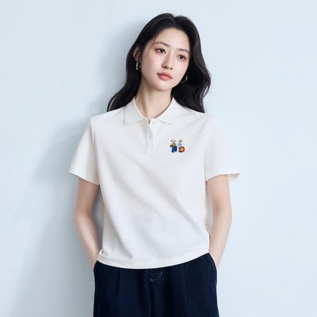 茵曼 女士卡通刺绣Polo领T恤 2026