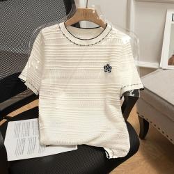 丝柏舍 春夏新女小众立体花朵套头圆领T恤有大码