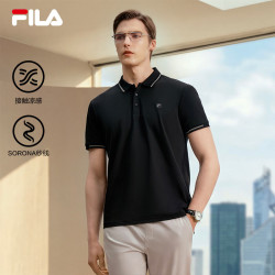 FILA 男装针织短袖POLO衫2025夏季时尚通勤休闲凉感上衣 正黑色-BK L 175/96A/L