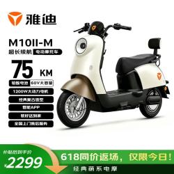 雅迪 M10II-M 60V长续航电动摩托车 米雾白