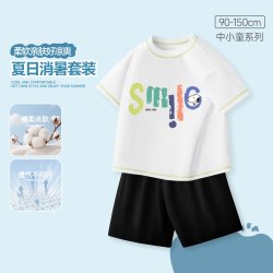 史努比 100%全棉运动套装 男女童卡通短袖+短裤两件套