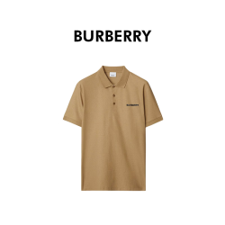 BURBERRY 巴宝莉新款男字母刺绣运动潮流短袖Polo衫80844381 驼色 M 礼物