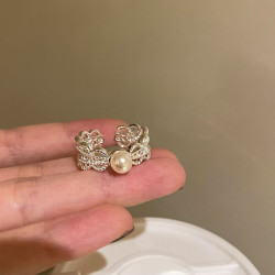 洛梵欣饰 蕾丝珍珠锆石戒指女小众设计开口可调节食指戒轻奢感叠戴指环 单颗珍珠蕾丝戒指